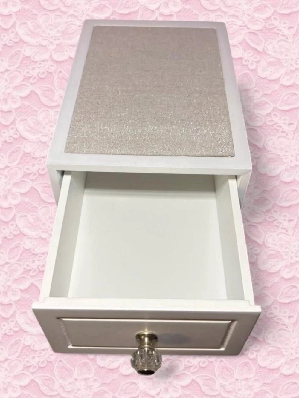 Cynthia Rowley White 3-Drawer Makeup Organizer with Decorative Knobs